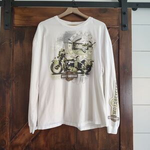 Harley Davidson Men's TShirt 2XL Airplane Pin Up Girl Military Biker Streetwear